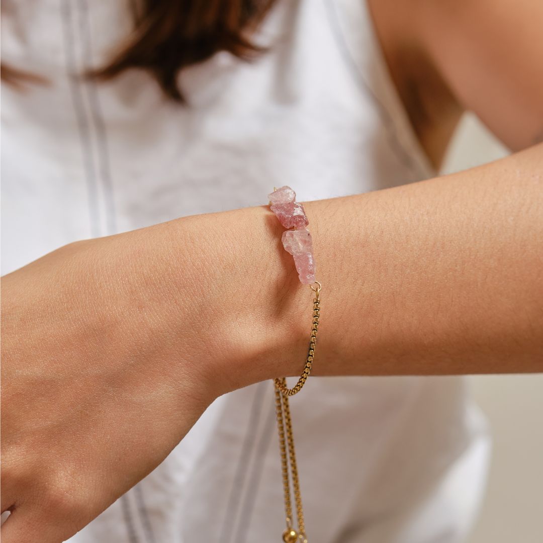 Purity Stainless Steel Adjustable Bracelet - Strawberry Quartz