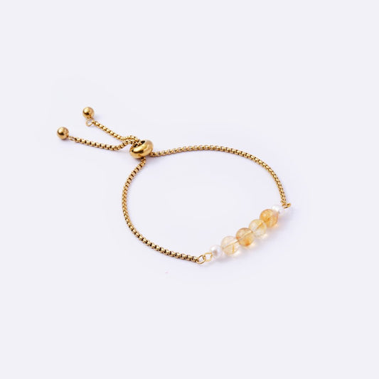 Serenity Stainless Steel Adjustable Bracelet - Citrine Stone with Freshwater Pearl