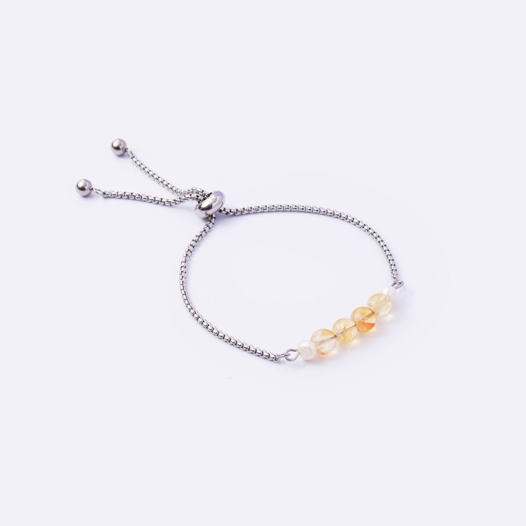 Serenity Stainless Steel Adjustable Bracelet - Citrine Stone with Freshwater Pearl