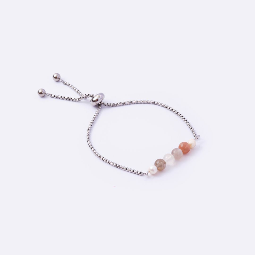 Serenity Stainless Steel Adjustable Bracelet - Moonstone with Freshwater Pearl