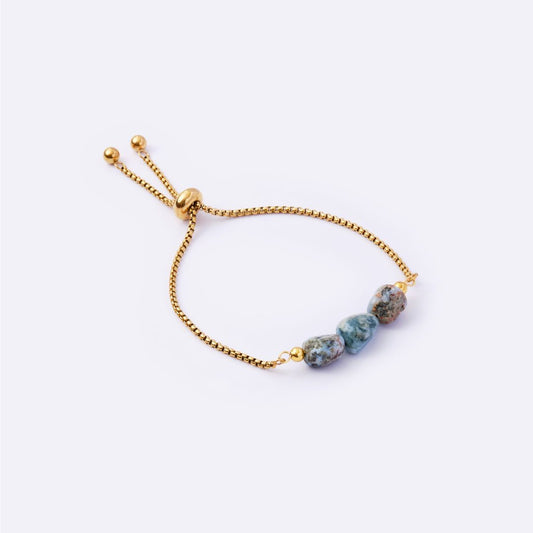 Well Rounded Stone Stainless Steel Adjustable Bracelet - Larimar