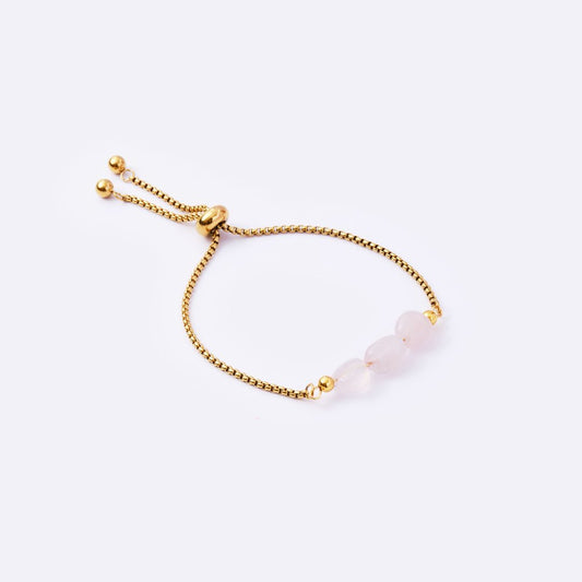 Well Rounded Stone Stainless Steel Adjustable Bracelet - Rose Quartz