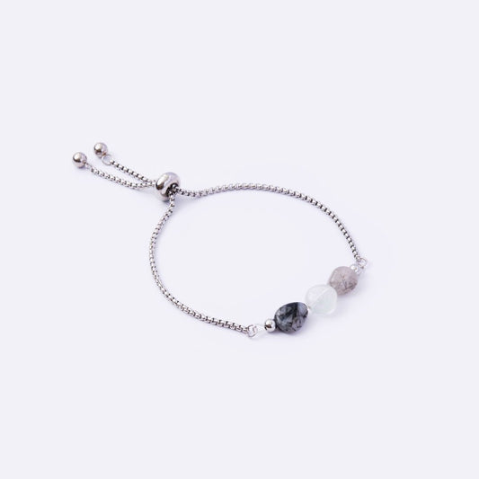 Well Rounded Stone Stainless Steel Adjustable Bracelet - Tourmaline