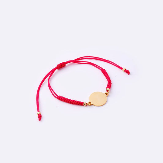 Custom Gold Round Stainless Steel Charm with Red String Bracelet - MyMantra
