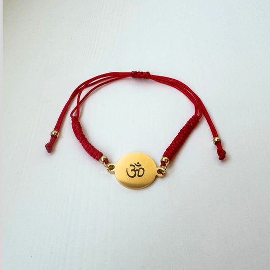 Customizable Gold Round Stainless Steel Charm with Red String Bracelet - MyMantra