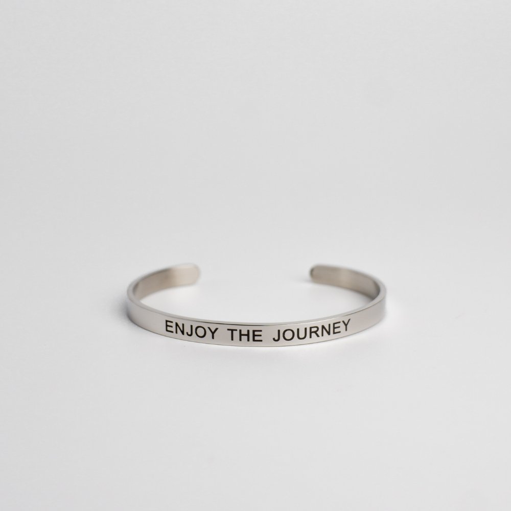 Enjoy The Journey Silver Stainless Steel Adjustable Cuff Bracelet - MyMantra