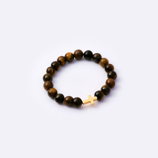 Have Faith Cross Charm with Tiger Eye Beads Bracelet - MyMantra