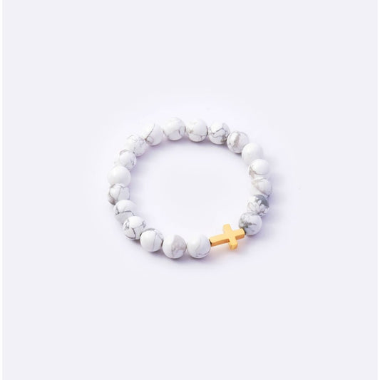 Have Faith Cross Charm with White Howlite Beads Bracelet - MyMantra
