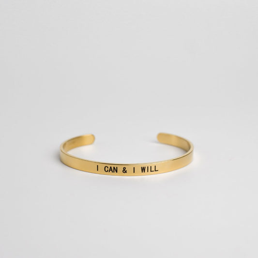 I Can & I Will Gold Stainless Steel Adjustable Cuff Bracelet - MyMantra