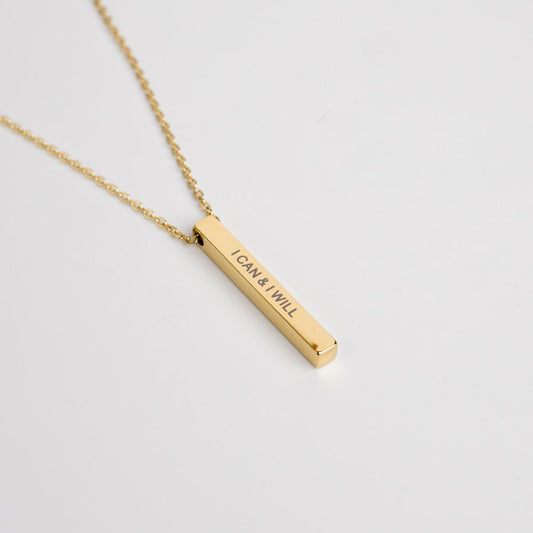 I Can & I Will Gold Stainless Steel Bar Necklace - MyMantra