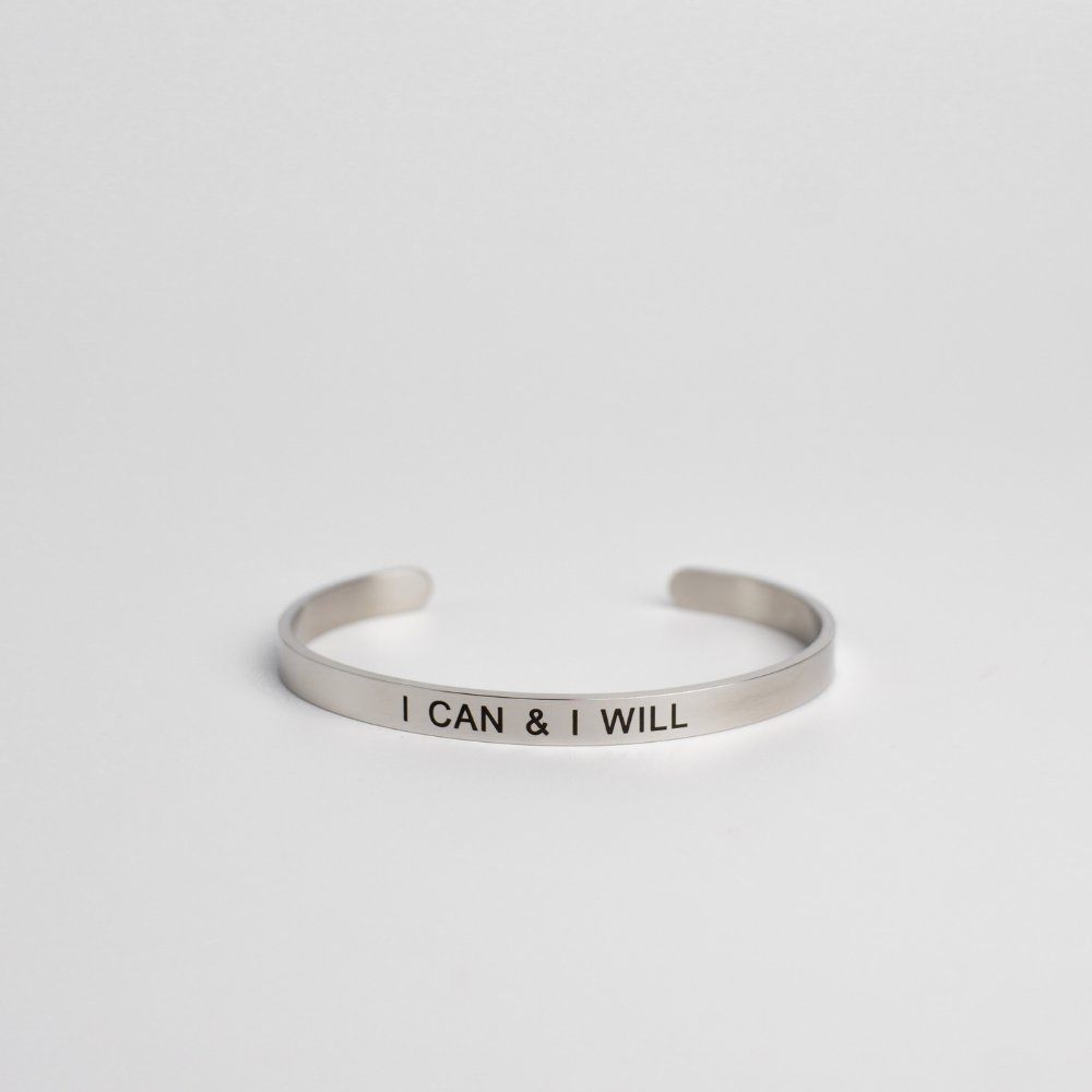 I Can & I Will Silver Stainless Steel Adjustable Cuff Bracelet - MyMantra