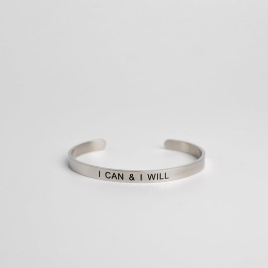 I Can & I Will Silver Stainless Steel Adjustable Cuff Bracelet - MyMantra