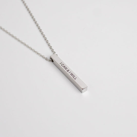 I Can & I Will Silver Stainless Steel Bar Necklace - MyMantra