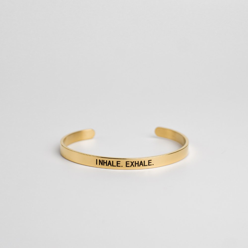 Inhale Exhale Gold Stainless Steel Adjustable Cuff Bracelet - MyMantra