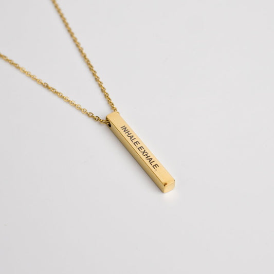 Inhale Exhale Gold Stainless Steel Bar Necklace - MyMantra