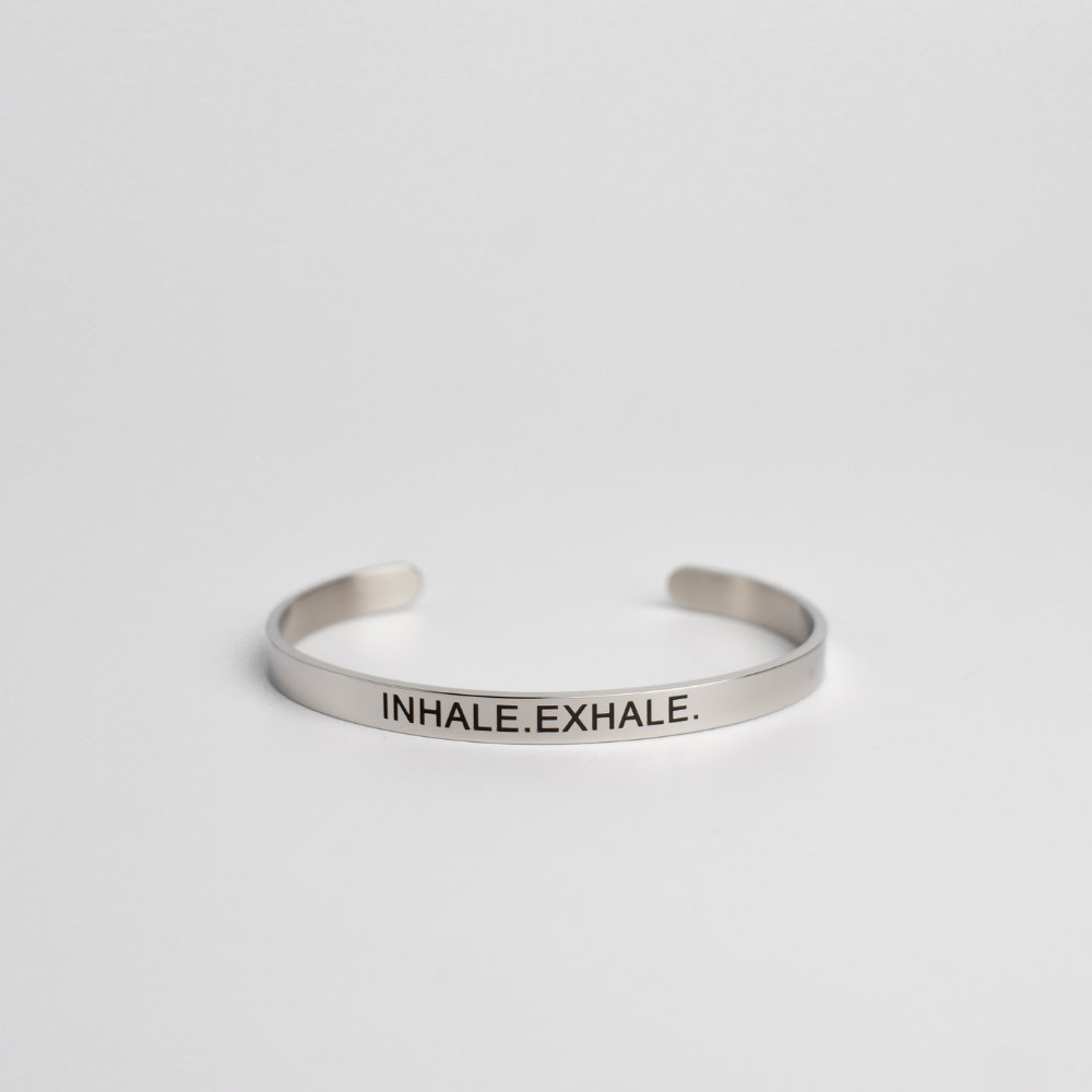 Inhale Exhale Silver Stainless Steel Adjustable Cuff Bracelet - MyMantra