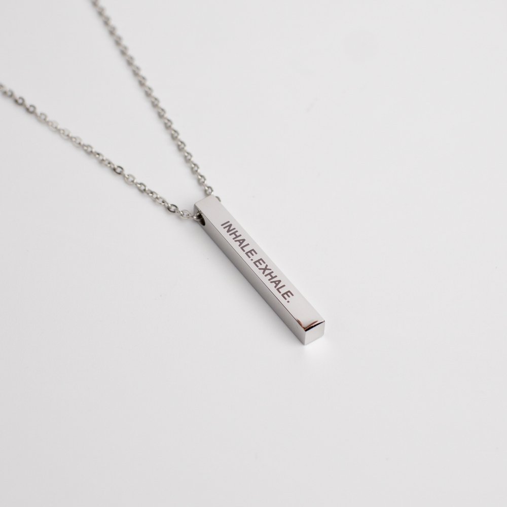 Inhale Exhale Silver Stainless Steel Bar Necklace - MyMantra