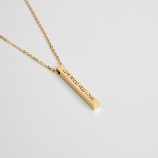 Live What You Love Non - Tarnish Gold - Plated Stainless Steel Bar Necklace - MyMantra