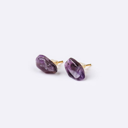 Natural Shaped Stone Earrings - Amethyst