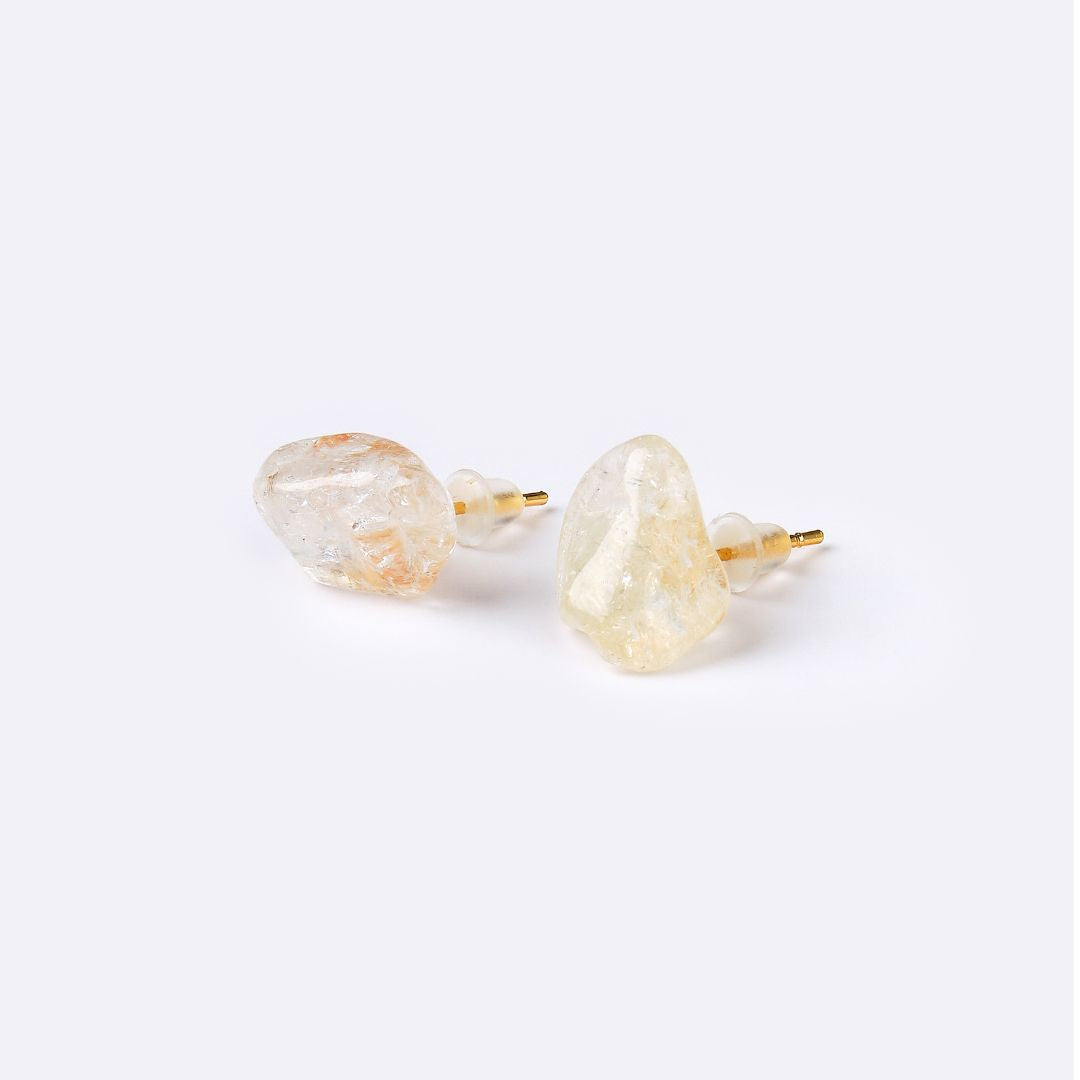 Natural Shaped Stone Earrings - Citrine