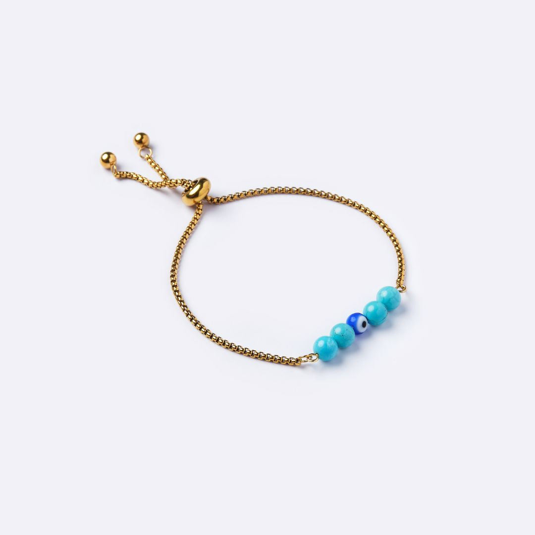 Serenity Stainless Steel Bracelet – Turquoise with Evil Eye