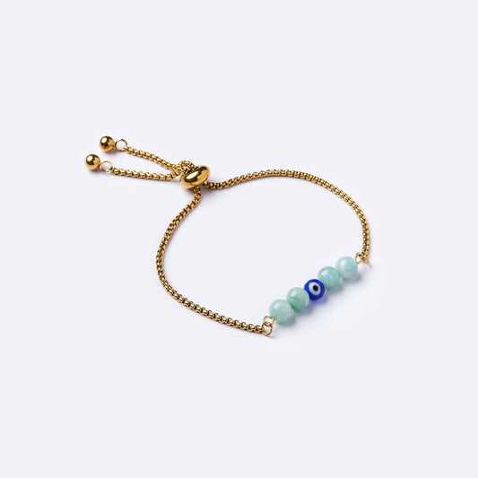 Serenity Stainless Steel Bracelet – Amazonite Stone with Evil Eye