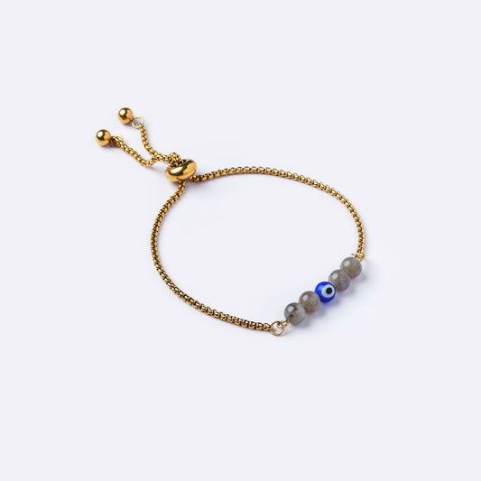 Serenity Stainless Steel Bracelet – Labradorite with Evil Eye