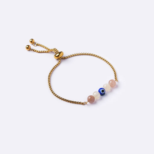 Serenity Stainless Steel Bracelet – Moonstone with Evil Eye