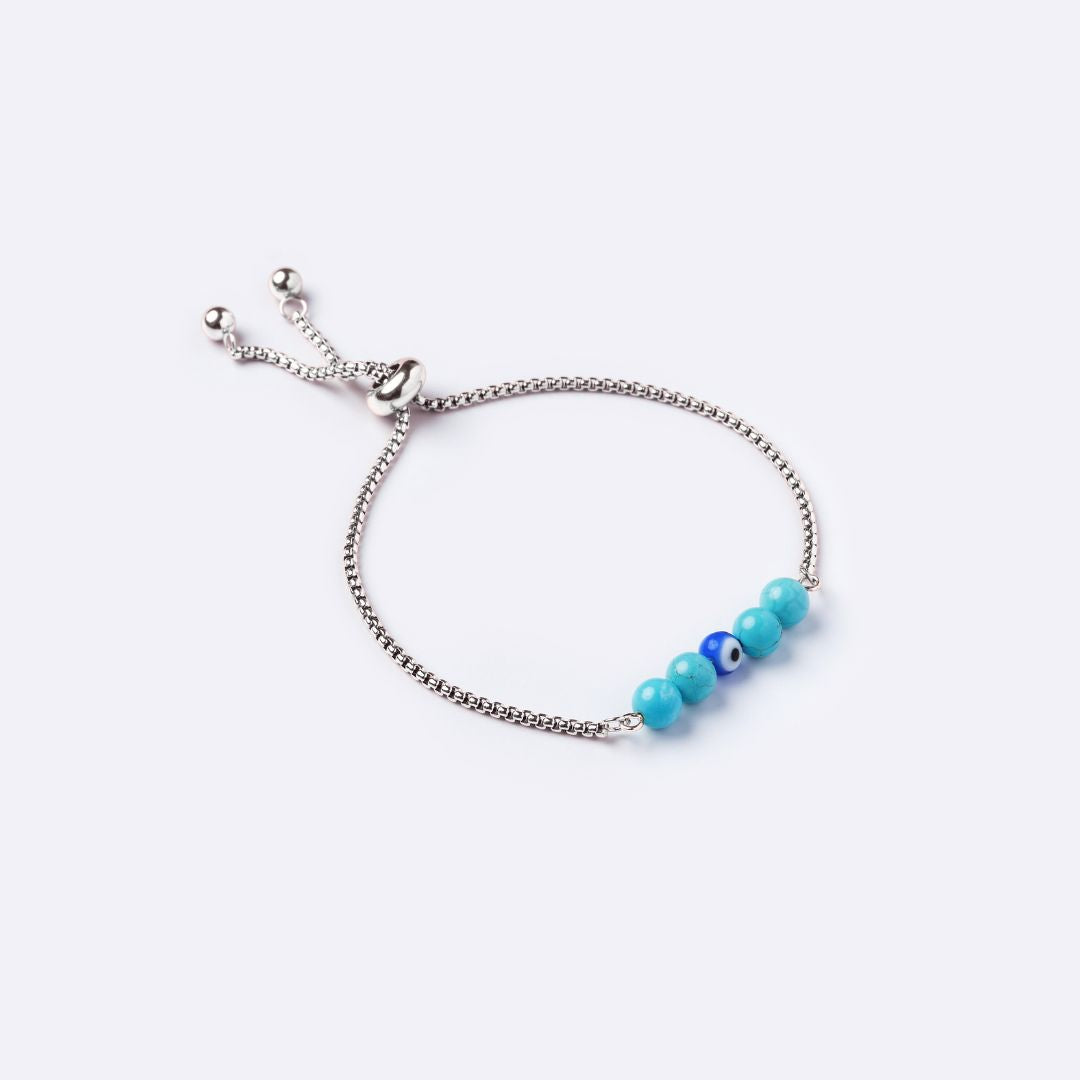 Serenity Stainless Steel Bracelet – Turquoise with Evil Eye