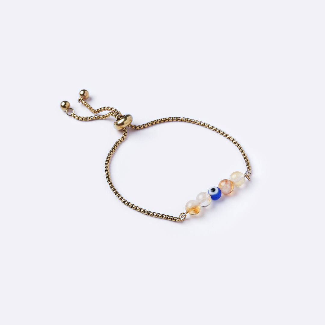 Serenity Stainless Steel Bracelet – Citrine Stone with Evil Eye