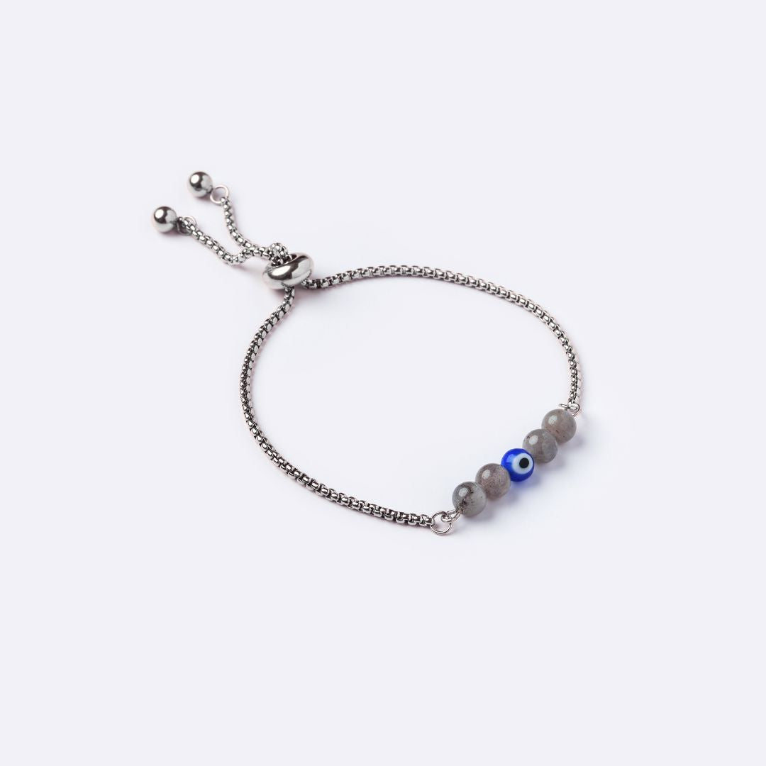 Serenity Stainless Steel Bracelet – Labradorite with Evil Eye