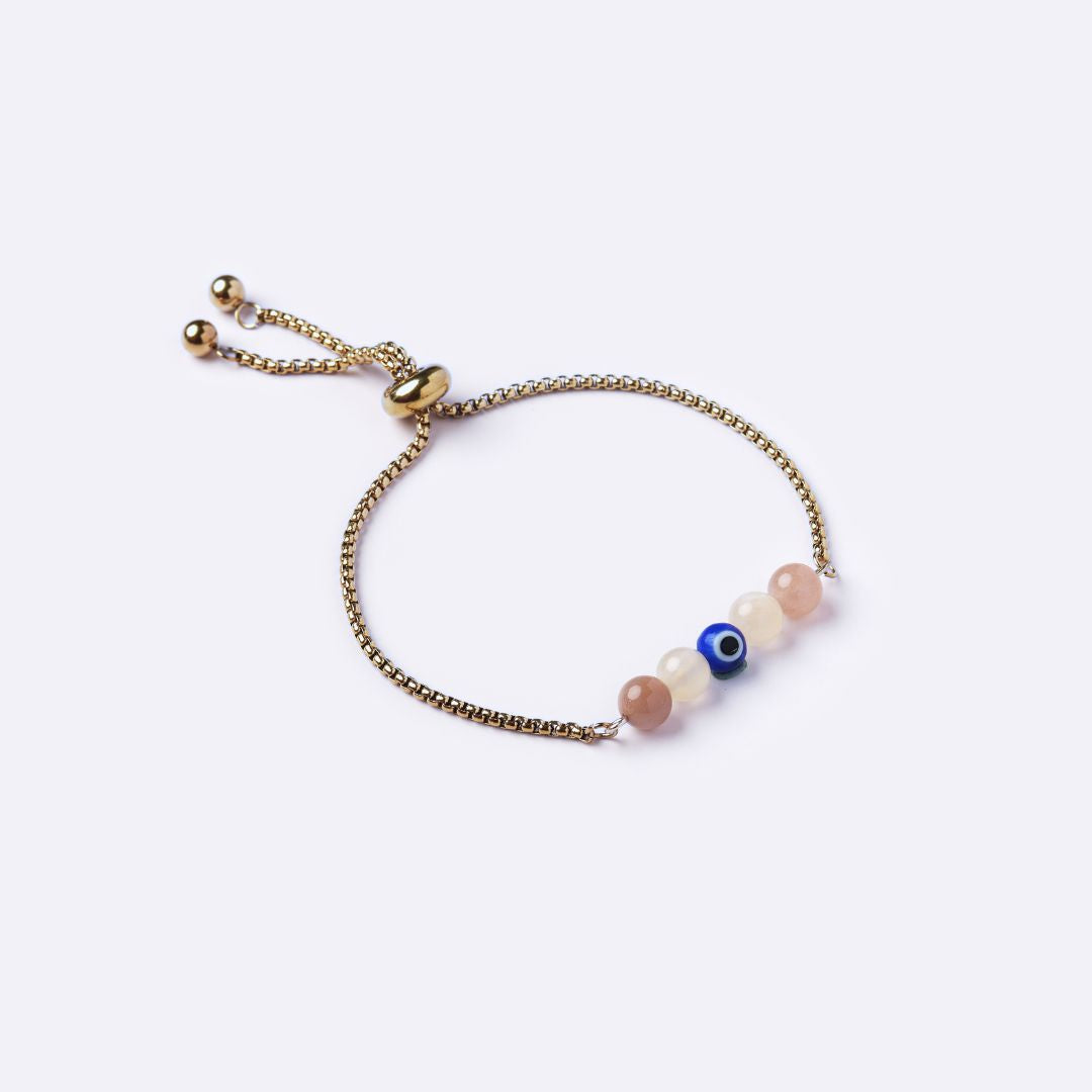 Serenity Stainless Steel Bracelet – Moonstone with Evil Eye