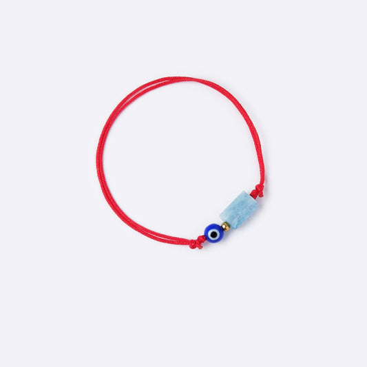 Well-Balanced Red String Bracelet – Aquamarine with Evil Eye