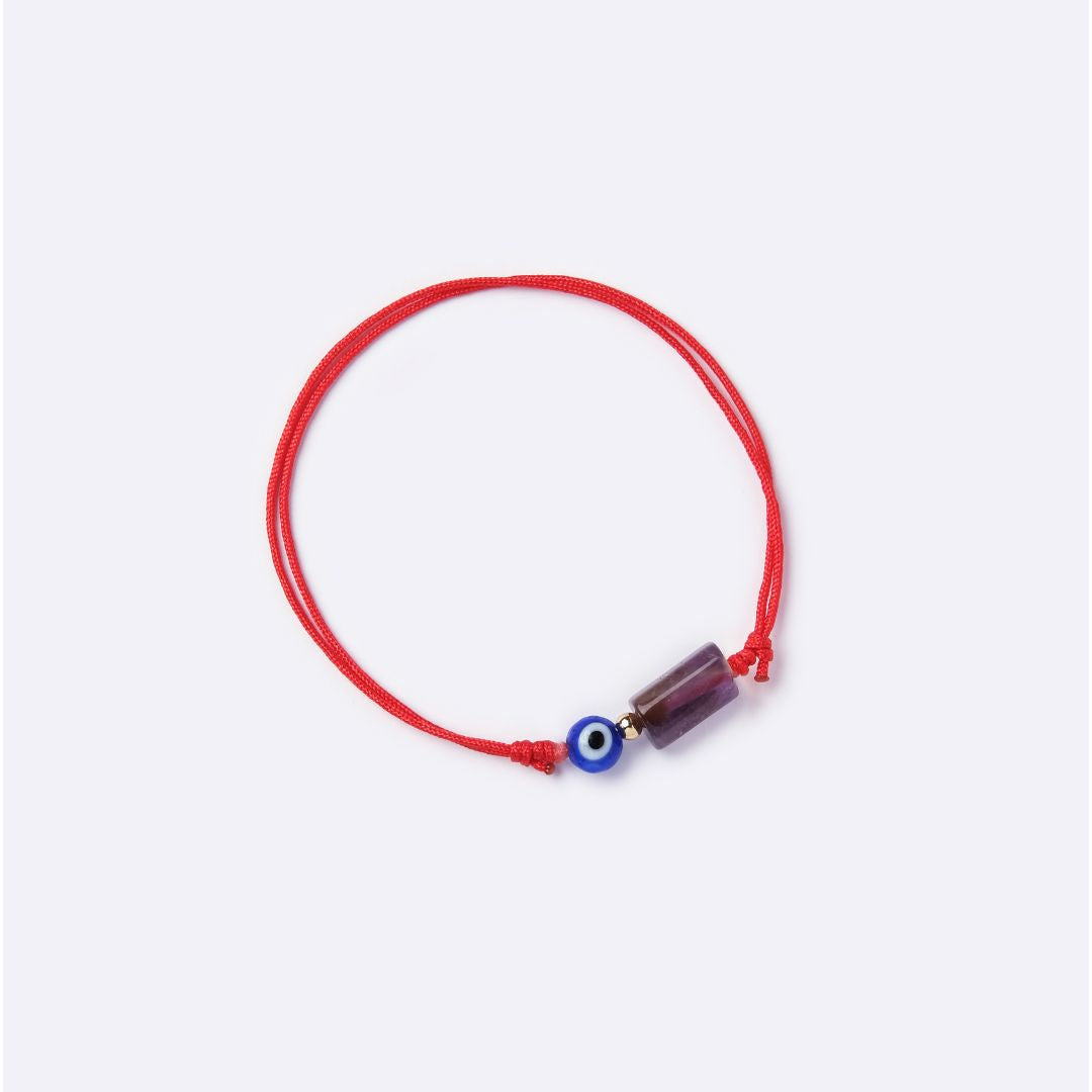 Well-Balanced Red String Bracelet – Amethyst with Evil Eye
