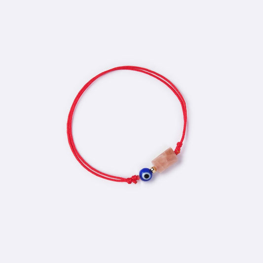 Well-Balanced Red String Bracelet – Sunstone with Evil Eye