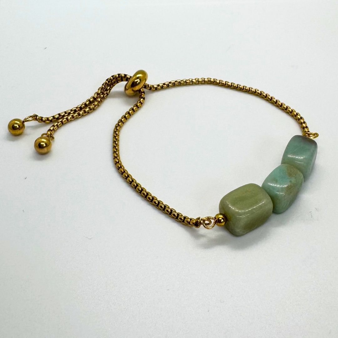 Amazonite Gold Bracelet Cube Beads - MyMantra