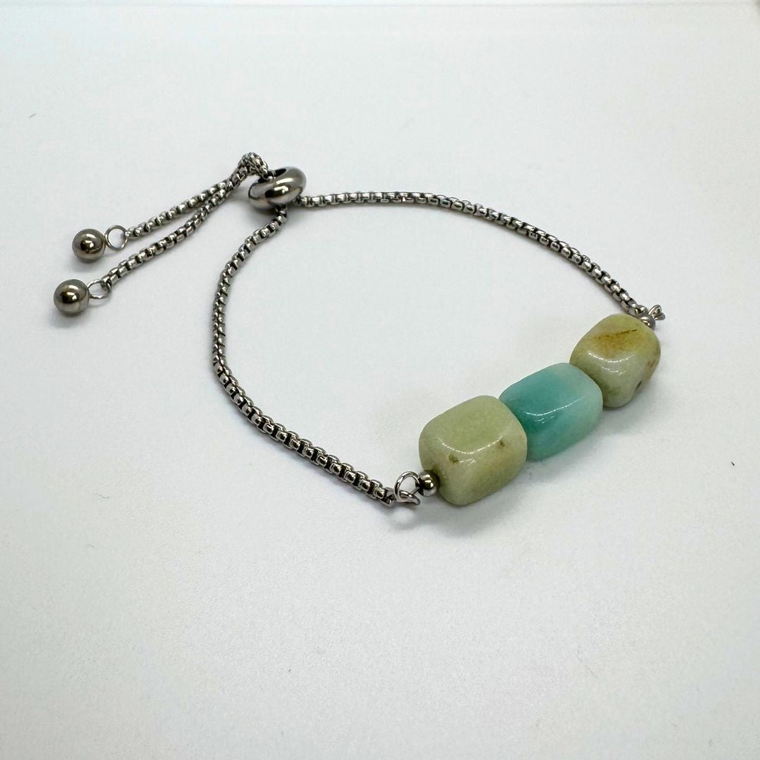 Amazonite Silver Bracelet Cube Beads - MyMantra