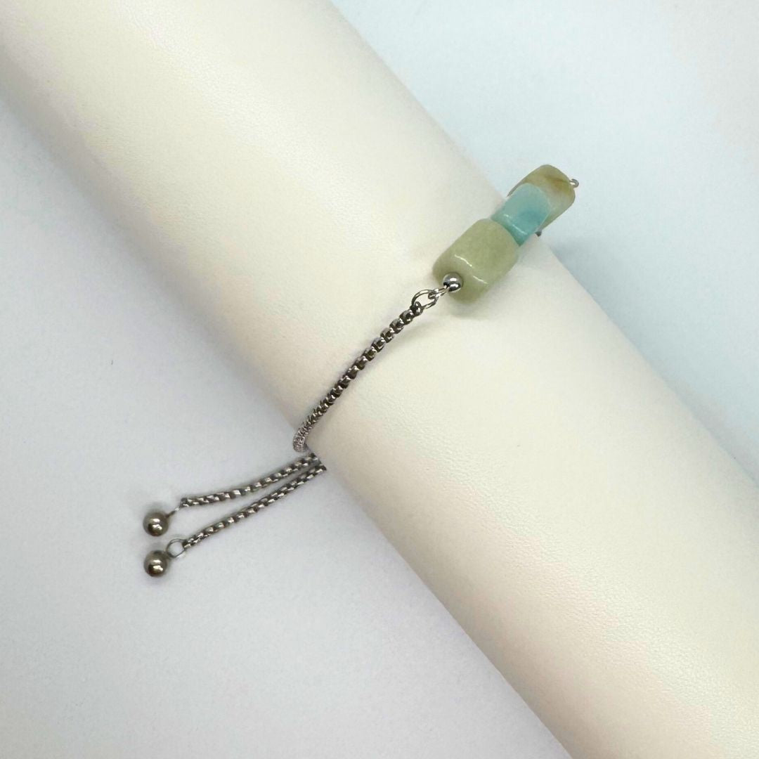 Amazonite Silver Bracelet Cube Beads - MyMantra