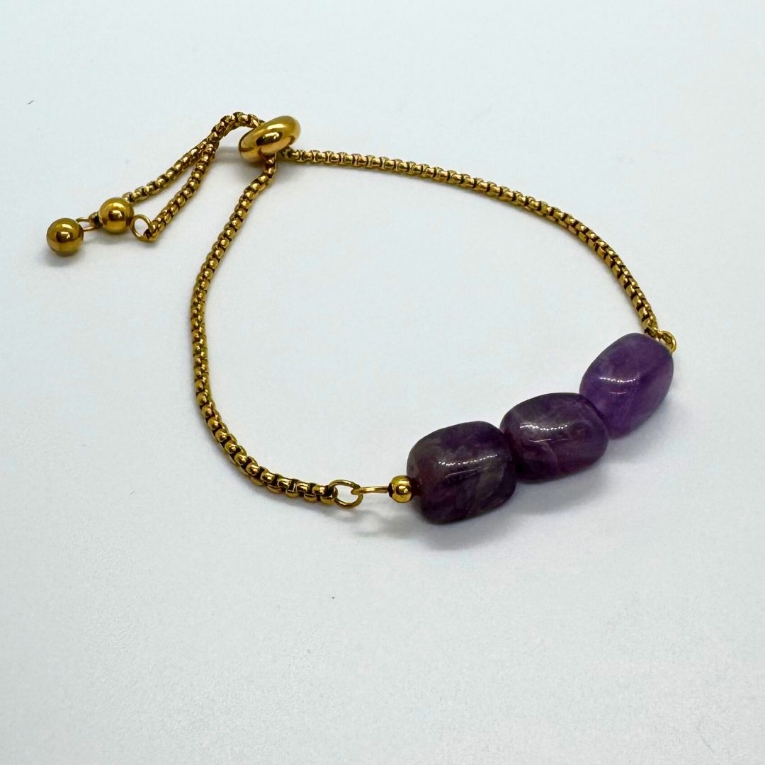 Amethyst Gold Bracelet Cube Beads - MyMantra