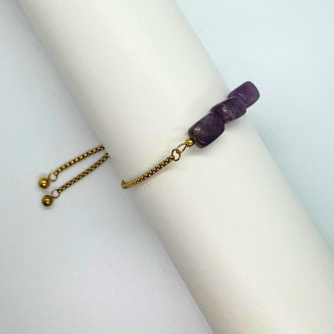 Amethyst Gold Bracelet Cube Beads - MyMantra