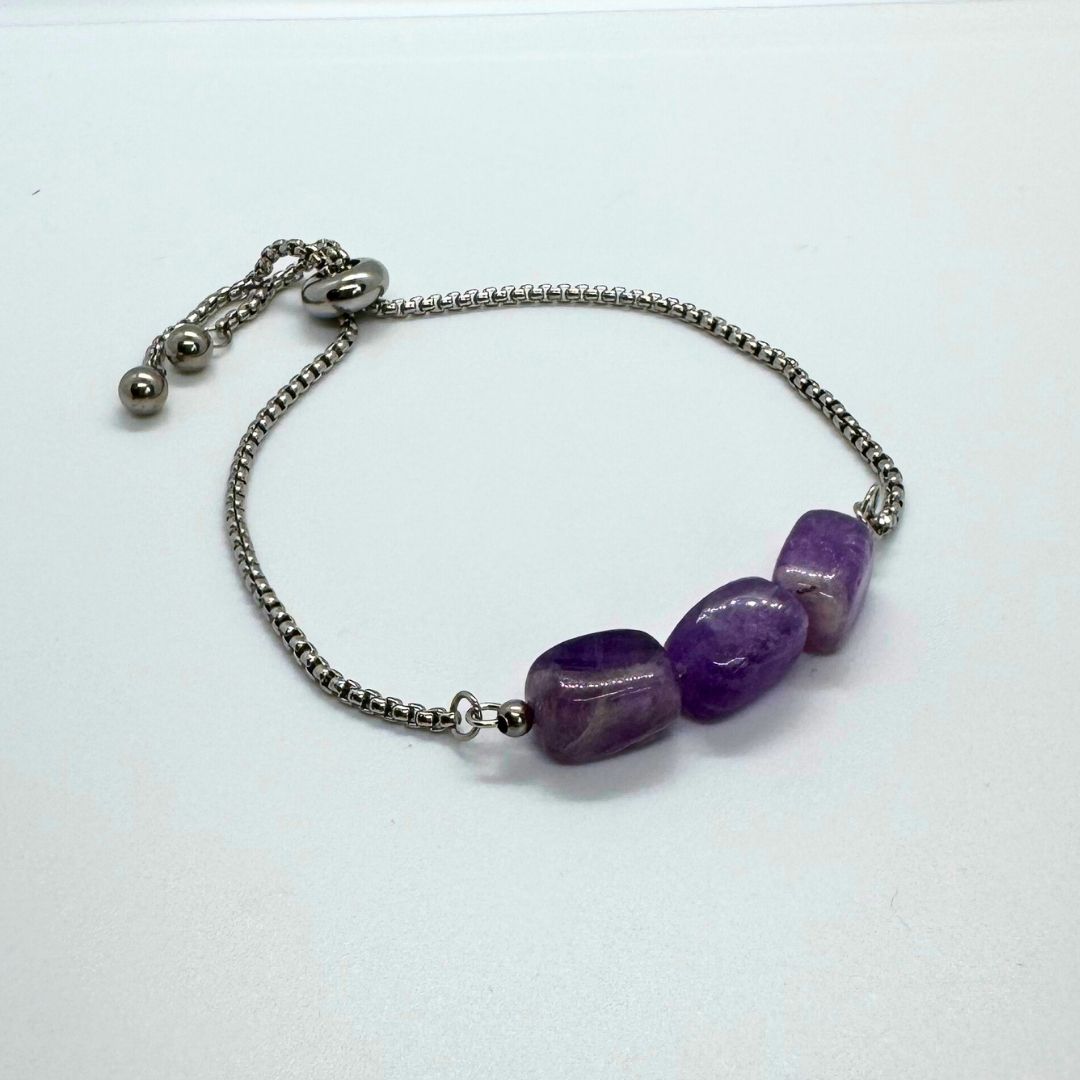 Amethyst Silver Bracelet Cube Beads - MyMantra