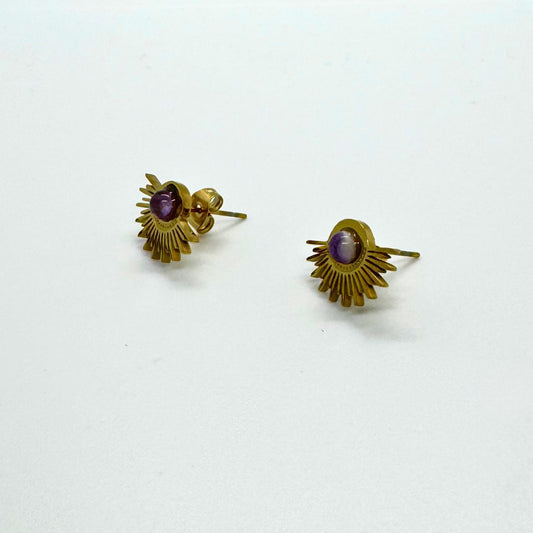 Amethyst Sun Gold-Plated Stainless Steel Stud Earrings - MyMantra