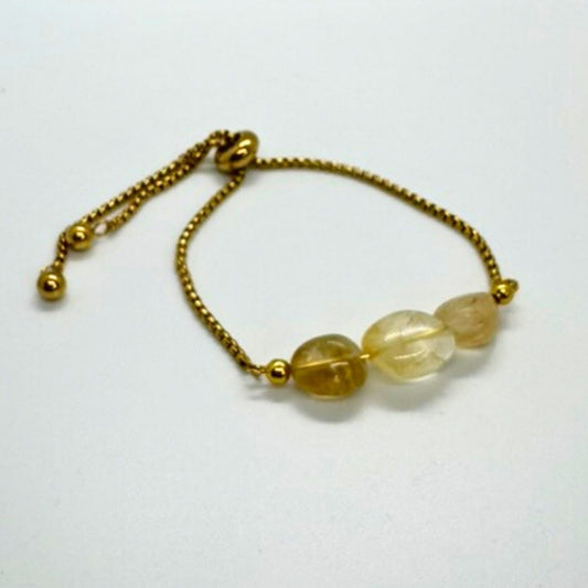 Citrine Round Stone Gold Stainless Steel Adjustable Bracelet - MyMantra