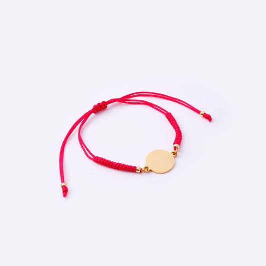 Custom Gold Round Stainless Steel Charm with Red String Bracelet