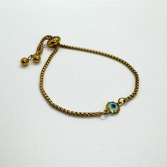 Evil Eye with Gold Stainless Steel Adjustable Bracelet - MyMantra