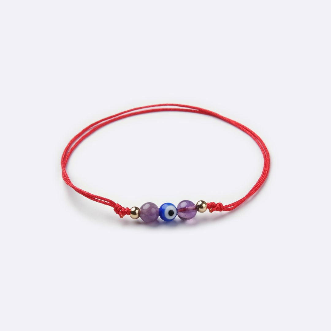Evil Eye with Amethyst Beads Red String Anklet