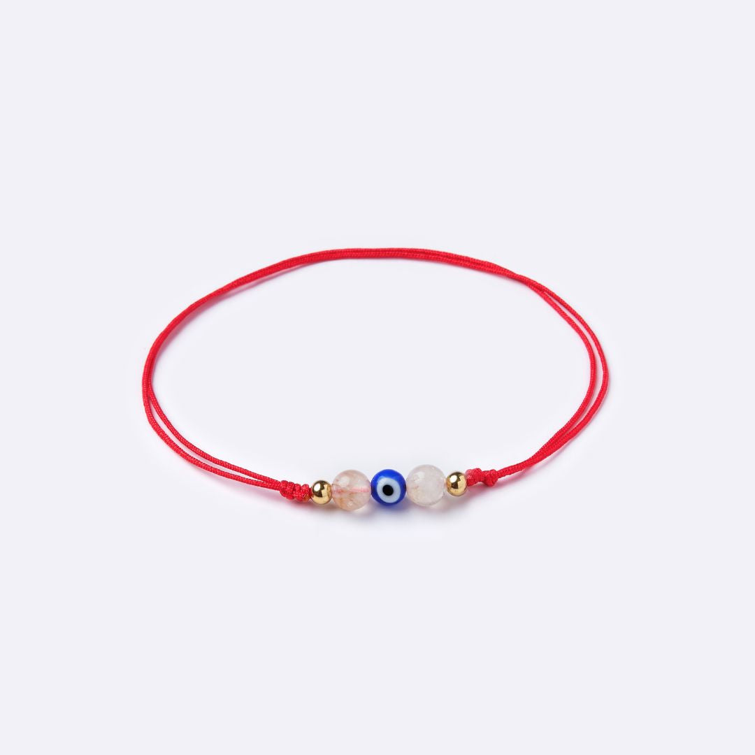 Evil Eye with Citrine Beads Red String Anklet