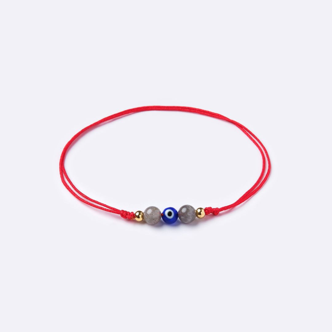 Evil Eye with Labradorite Beads Red String Anklet