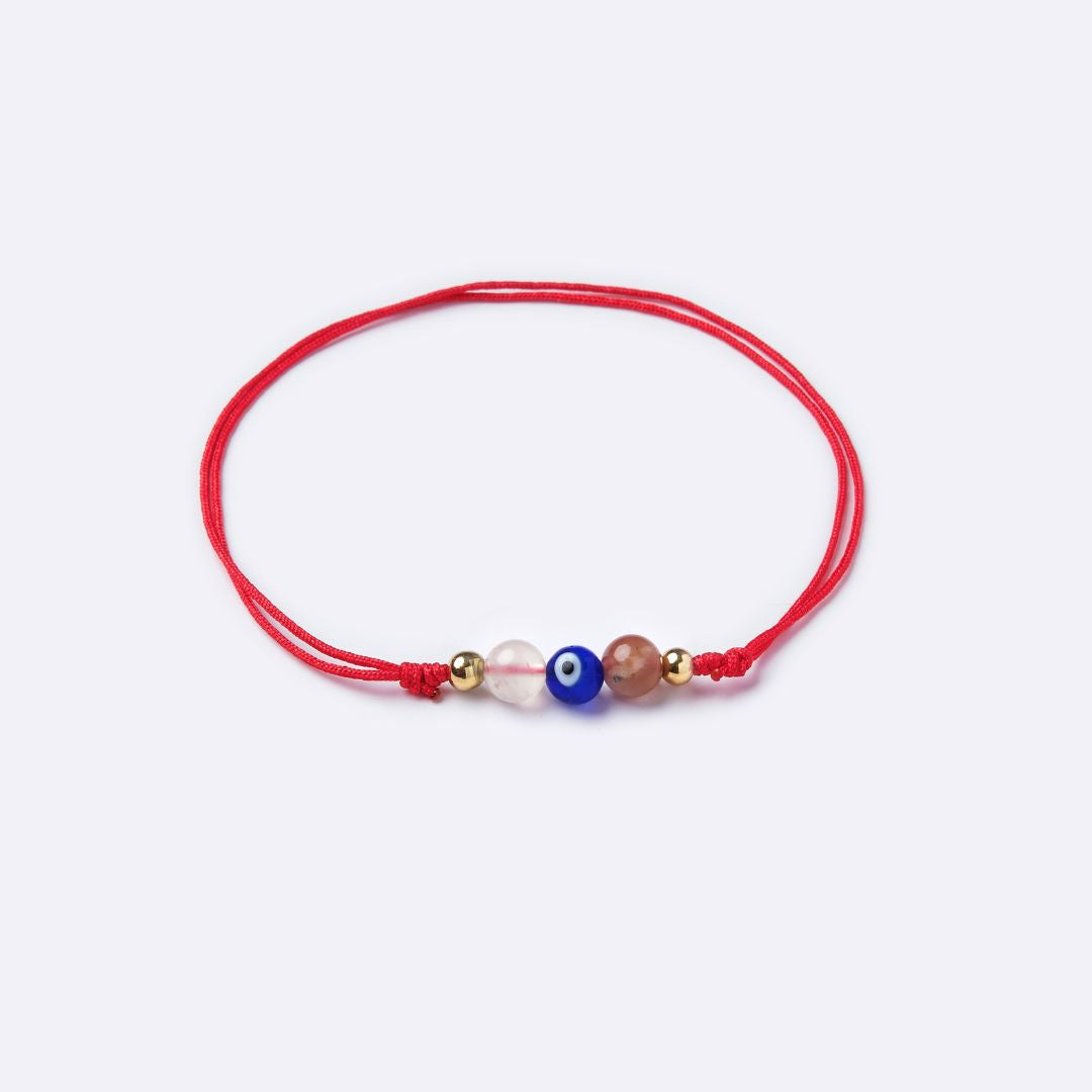 Evil Eye with Moonstone Beads Red String Anklet
