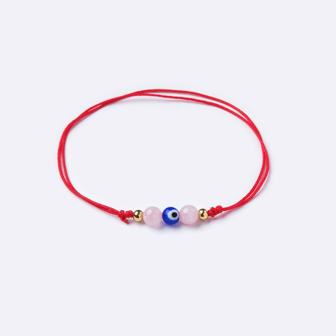 Evil Eye with Rose Quartz Beads Red String Anklet